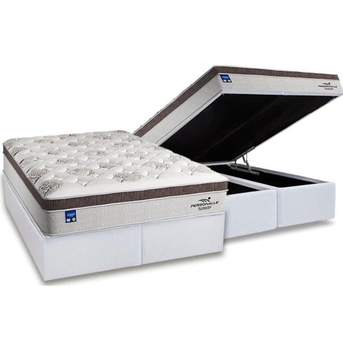 Cama Box Baú King: Colchão Molas Bonnel Plumatex Ensacadas Personalle + Base Crc Courano White (