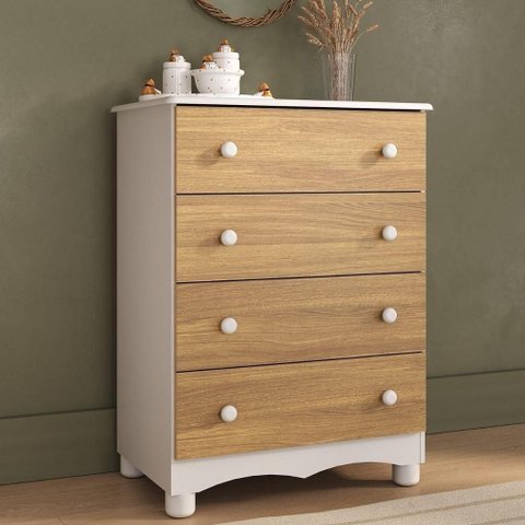 Cômoda Infantil 65cm com 4 Gavetas Dengo Multimóveis Mp4409 Branco/madeirado Branco/madeirado