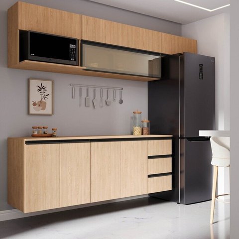 Cozinha Modulada 6 Peças 4 Aéreos 2 Balcões Nara CabeCasa MadeiraOriginals Marrom/Avena