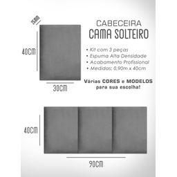 Kit 3 Módulos Cabeceiras de Cama Box Solteiro Estofada Modulada 90x40cm - 9