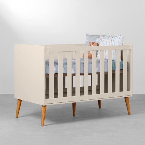 Berço Mini Cama Theo com Pés Retrô Mel - Areia Abra Cadabra