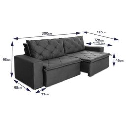 Sofá Cama Retrátil Reclinável 3,00m Bangkok Suede Velut Cinza Molas no Assento - King House - 2