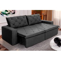 Sofá Cama Retrátil Reclinável 3,00m Bangkok Suede Velut Cinza Molas no Assento - King House - 1