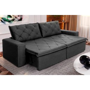 Sofá Cama Retrátil Reclinável 3,00m Bangkok Suede Velut Cinza Molas no Assento - King House