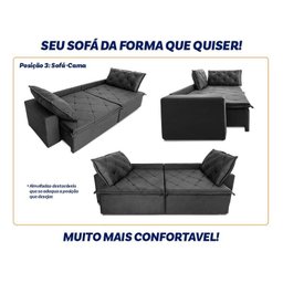 Sofá Cama Retrátil Reclinável 3,00m Bangkok Suede Velut Cinza Molas no Assento - King House - 5