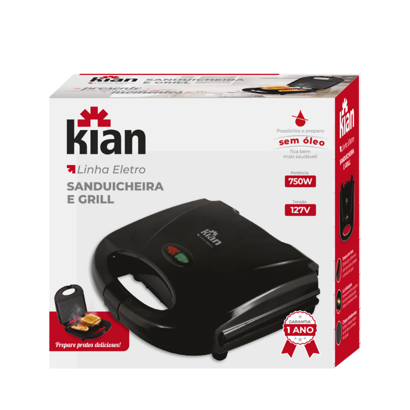 Sanduicheira Grill 2 em 1 Misteira Eletrica 127v 750w Kian:preto - 2