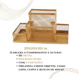 Kit Escritório Organizador de Mesa Escritório e Porta Caneta Rose Gold Dourado - Kit 4 Dourado - 4