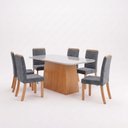 Ver imagem 2 de Conjunto Sala de Jantar Mesa Dora 160cm Tampo MDF e Vidro Canto Arredondado 6 Cadeiras Tainá