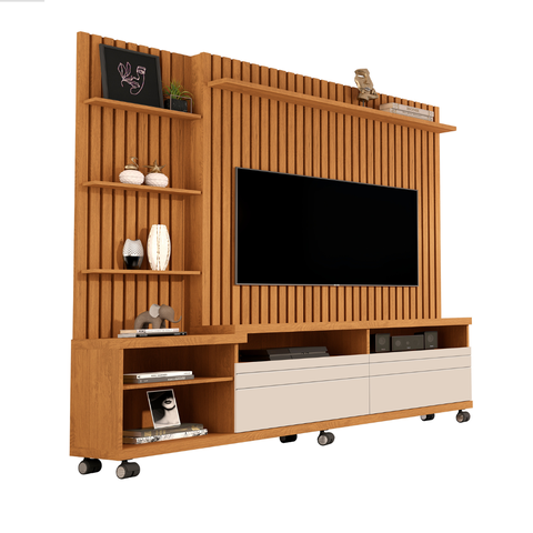 Home Theater para Sala Tv de até 55 Polegadas Seis Rodízios Duas Portas Ripado Nobre - Giga Móveis:n