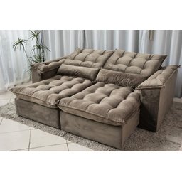 Sofá Retrátil e Reclinável Ipanema 1,80m em Tecido Veludo C/pillow Nos Braços - Montagem Inclusa:beg - 1