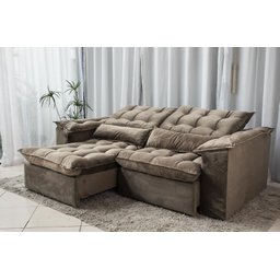 Sofá Retrátil e Reclinável Ipanema 1,80m em Tecido Veludo C/pillow Nos Braços - Montagem Inclusa:beg - 2