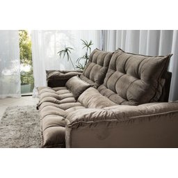 Sofá Retrátil e Reclinável Ipanema 1,80m em Tecido Veludo C/pillow Nos Braços - Montagem Inclusa:beg - 5