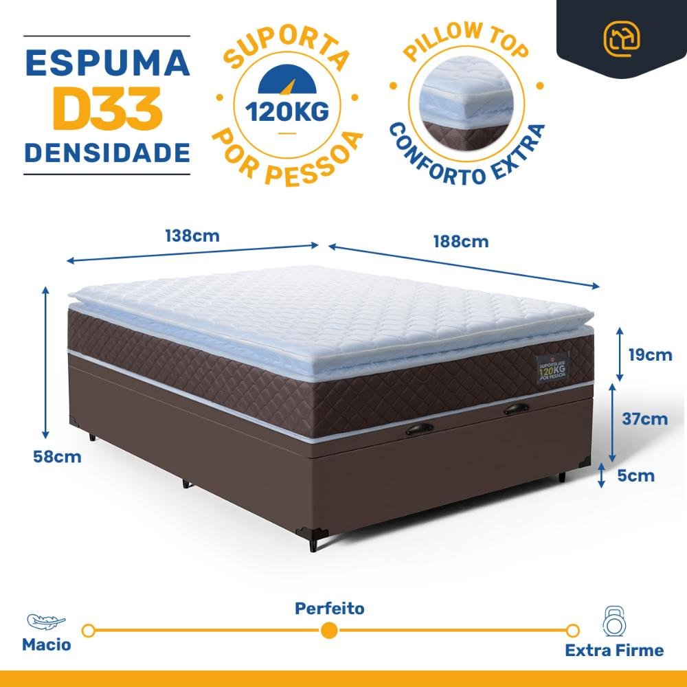 Cama Box Baú com Colchão de Espuma D33 Pillow Top Comfort Luxo Casal 138cm - 3