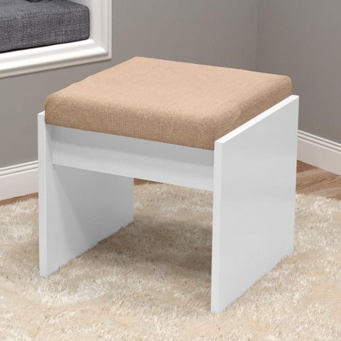 Banqueta pra Penteadeira ou Quarto Branca Estofada MDF Branco Casah