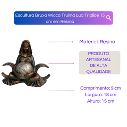 Escultura Bruxa Wicca Triluna Lua Triplice 13 cm em Resina - 2