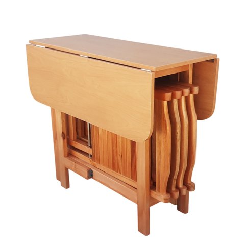 Conjunto Prático Mesa e 4 Cadeiras Dobrável Mel/sinamão Bar Cozinha Lazer