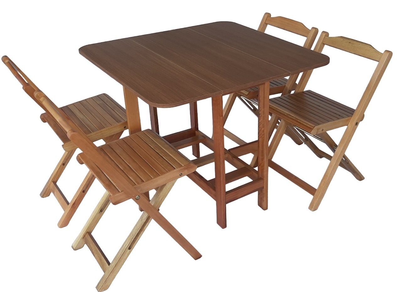 Conjunto Prático Mesa e 4 Cadeiras Dobrável Mel/Sinamão Bar Cozinha Lazer - 11