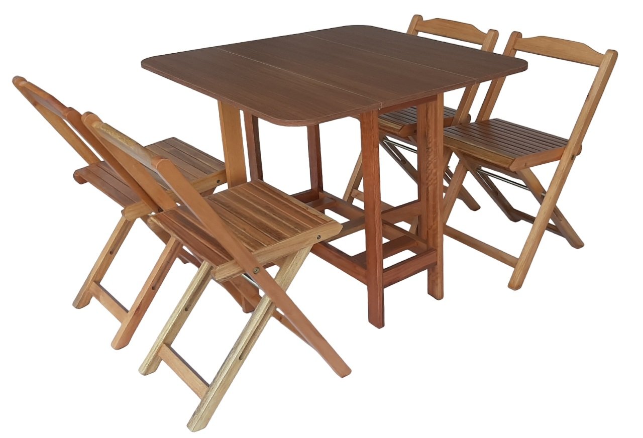 Conjunto Prático Mesa e 4 Cadeiras Dobrável Mel/Sinamão Bar Cozinha Lazer - 5