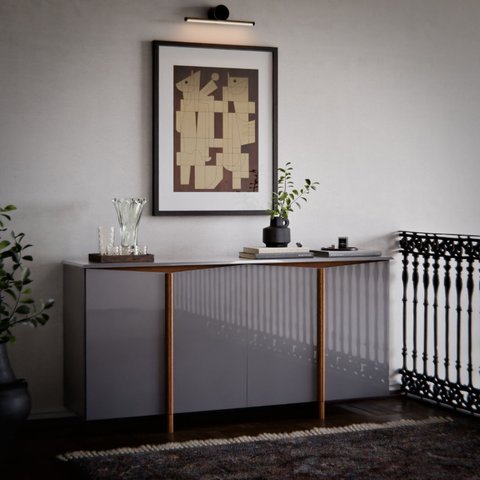 Aparador Buffet Sala Sense 4 Portas 160cm com Pés de Madeira Cinza/Freijó - Rede Móveis