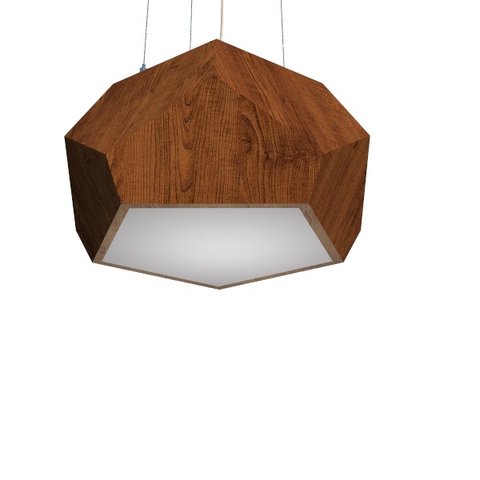 Lustre Pendente Facetado 75x34cm Madeira Imbuia e Acrílico