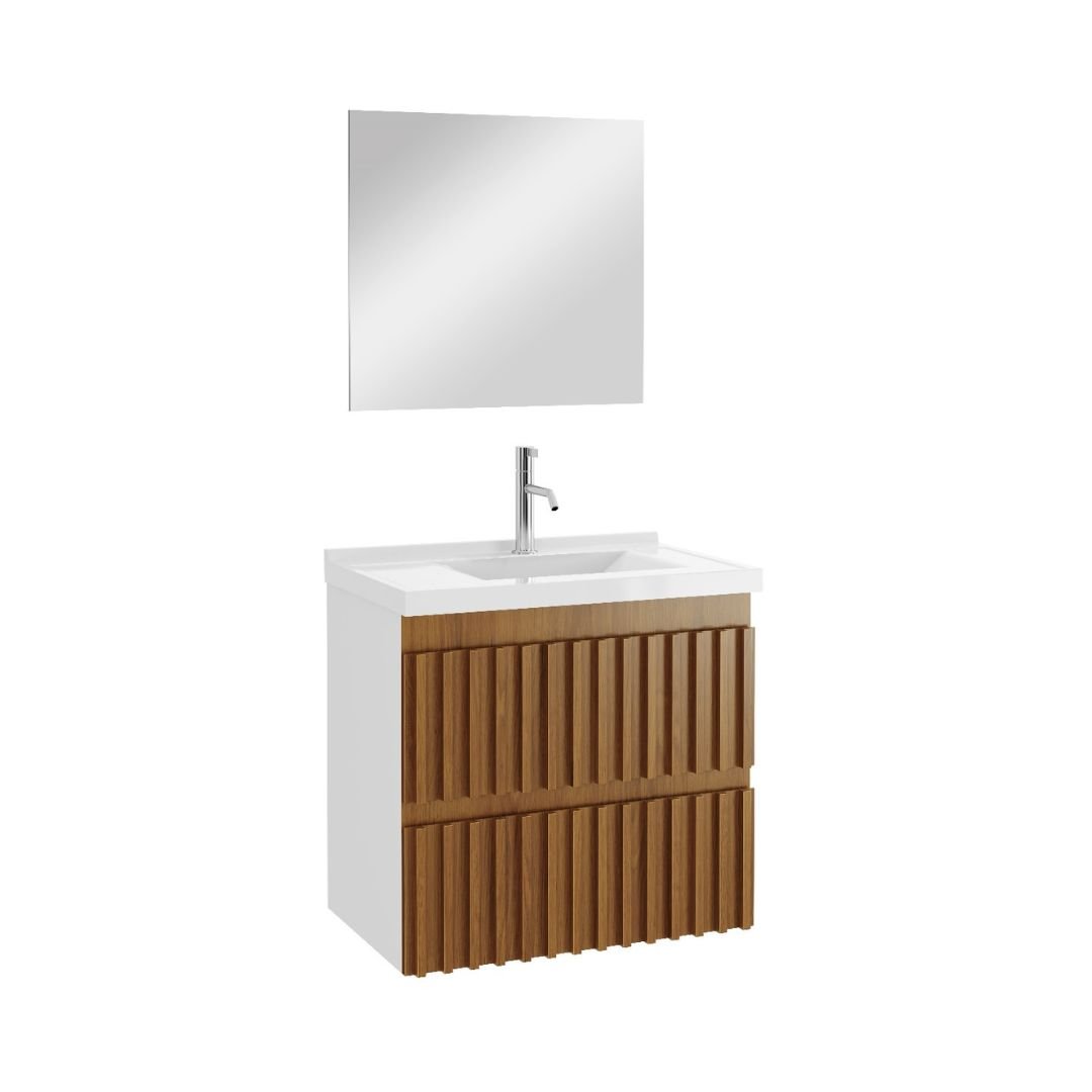 Ver imagem 5 de Kit Armário de Banheiro Ripado 66 Cm Freijó C/bancada Sintética Branca