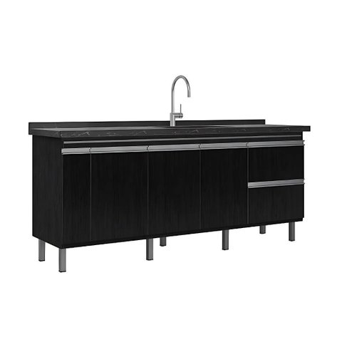 Gabinete de Cozinha Nero Balcão Pia 3 Portas 174cm 100% MDF:Nero