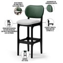 Ver imagem 4 de Kit 5 Banquetas Alta Bar Cozinha Sala Jantar Betta L02 Preto Facto Verde Linho Cinza - Lyam Decor
