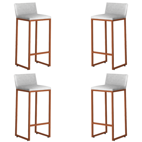 Kit 4 Banquetas Alta Dani Reforçada Decorativa Balcão Bancada Cozinha Bar Base Bronze Courino Branco
