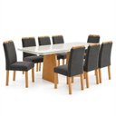 Ver imagem 2 de Conjunto Sala de Jantar 8 Lugares Retangular Tampo Vidro/MDF 200x90cm Mesa e Cadeiras Lyra