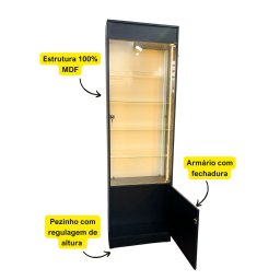 Vitrine Porta Vidro Preta Super LED Estoque Perfumaria Ótica - 3