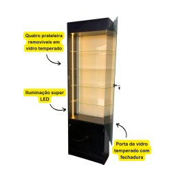Vitrine Porta Vidro Preta Super LED Estoque Perfumaria Ótica - 4