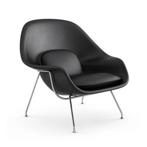 Poltrona Womb Chair sem Puff Cromada Sintético Preto