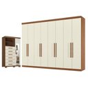 Ver imagem 1 de Guarda Roupa Casal 8 Portas 4 Gavetas Master New e Cômoda Marabá com Espelho e Pés Jatobá Areia