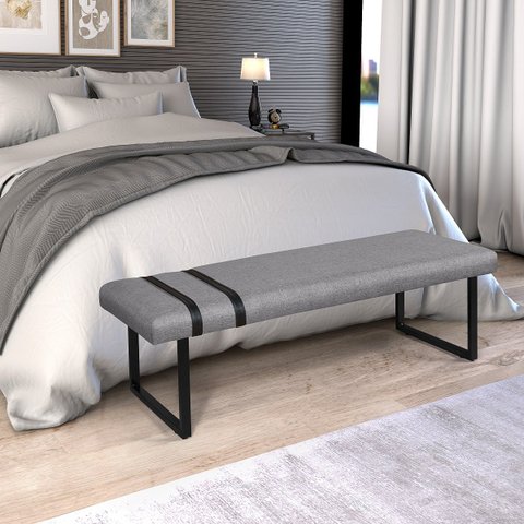 Banco Puff Estofado Decorativo Pés Industrial Ares 1.30cm Linho Cinza