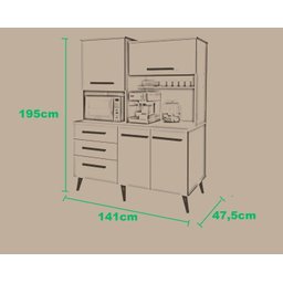 Armário Kit cozinha Bredas estilo retrô pés palito com 3 gavetas + 4 portas cor Amêndoa amadeirado u - 4