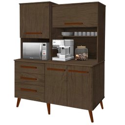 Armário Kit cozinha Bredas estilo retrô pés palito com 3 gavetas + 4 portas cor Amêndoa amadeirado u - 1
