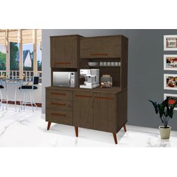 Armário Kit cozinha Bredas estilo retrô pés palito com 3 gavetas + 4 portas cor Amêndoa amadeirado u - 3