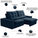 Ver imagem 3 de Sofá Retrátil Reclinável para Sala 3 Lugares 250cm Curie F04 Veludo Azul - Lyam Decor