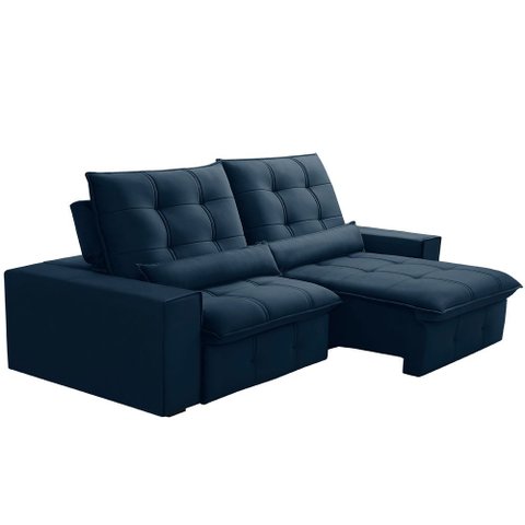 Sofá Retrátil Reclinável para Sala 3 Lugares 250cm Curie F04 Veludo Azul - Lyam Decor