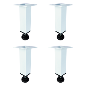 4x Pé Aço Regulável 10cm Quadrado Branco para Móveis
