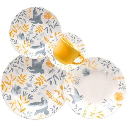 Jogo de Jantar Alto Brilho 20 Ceramica Inglesa Yellow Birds