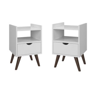 Kit 2 Mesas de Cabeceira Gabriela 1 Gaveta Moderna Luxo - Branco