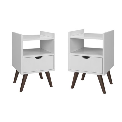 Kit 2 Mesas de Cabeceira Gabriela 1 Gaveta Moderna Luxo - Branco