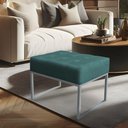 Ver imagem 4 de Puff Lisa Suede Azul Turquesa Base Metálica Industrial Prata