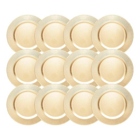 Jogo 12 Sousplat de Mesa Redondo Primer Dourado Plástico Lyor 33cm