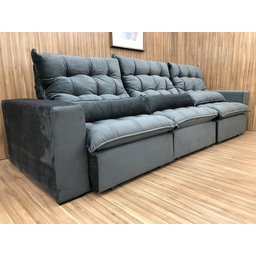 Sofá Retrátil Reclinável 3,20 m Cinza 330 Laura - 3