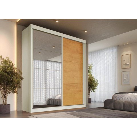 Guarda Roupa Solteiro 2 Portas de Correr 3 Gavetas e Espelhos 151,5cm Mali 100% MDF