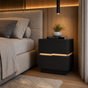Ver imagem 1 de Mesa de Cabeceira 45cm MDF com LED 2 Gavetas Lateral Lumiar para Quarto Casal:Preto