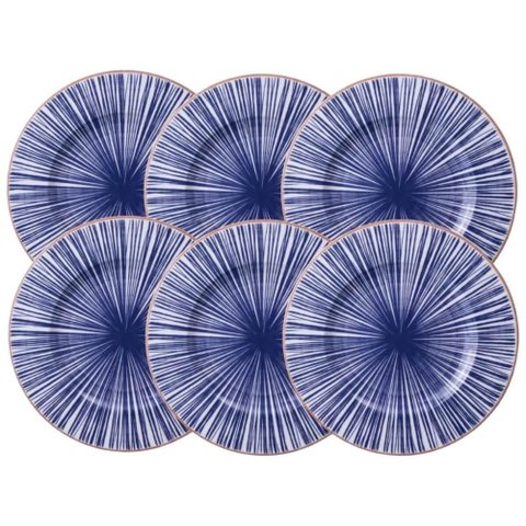 Jogo 6 Pratos Rasos Porcelana Azul 28cm Tramontina Abstratta Mesa Posta Restaurante