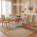 Ver imagem 1 de Mesa de Jantar Aster 180cm Tampo MDF e Vidro Canto Copo com 6 Cadeiras Lira Moderna